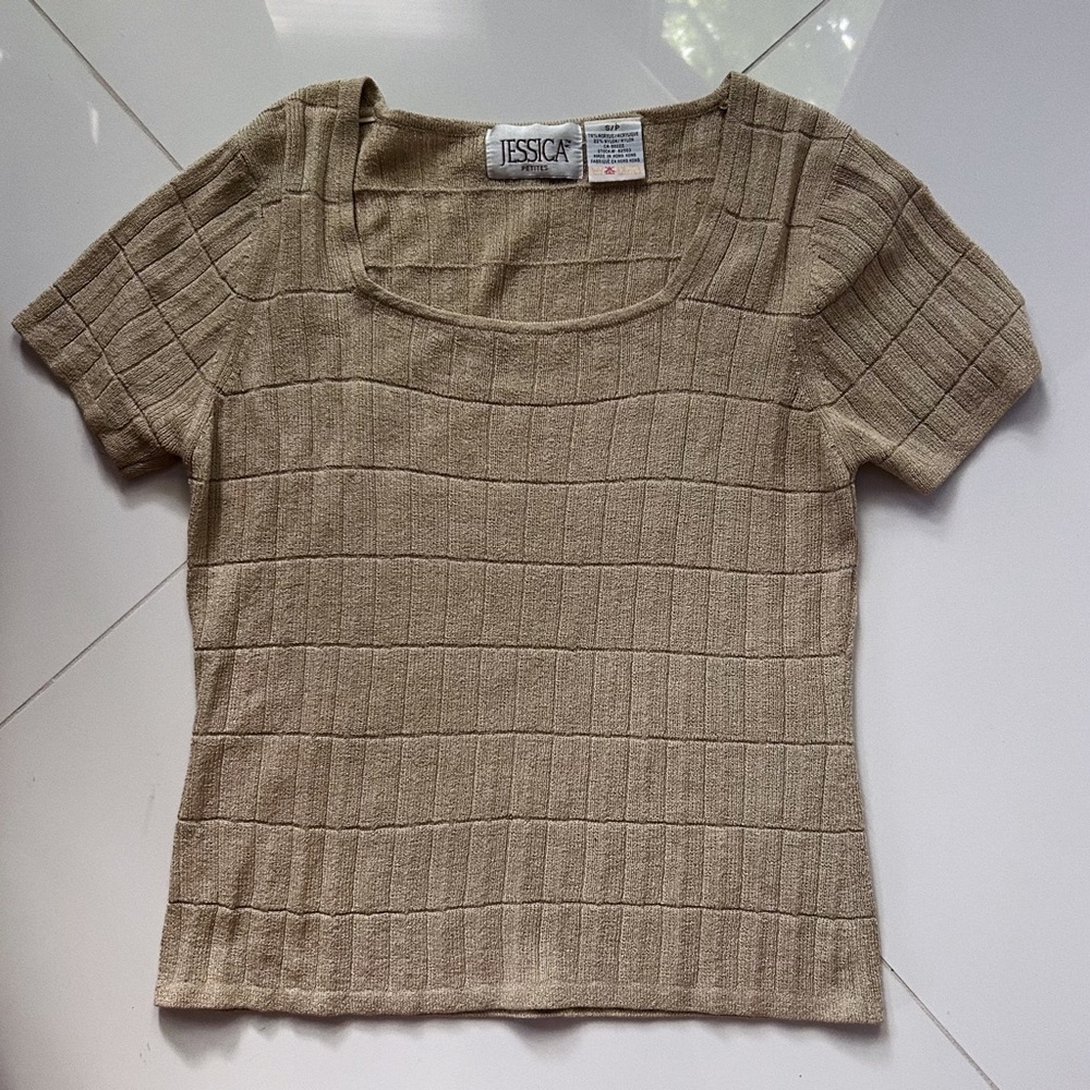 Vintage Tan Chequered Knit Top